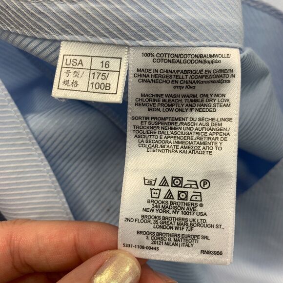 Brooks Brothers Dress Shirt Mens 16 Striped Cotton Regent Non Iron Cotton Button - Picture 12 of 16